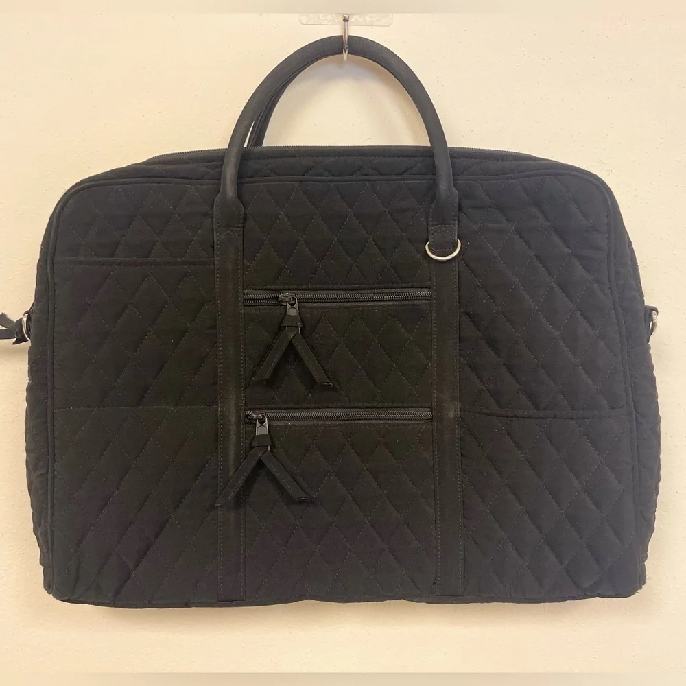 Vera Bradley Quilted Black Laptop Bag Organizer Business Casual Professional